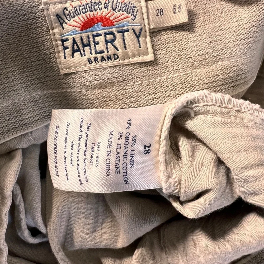 Faherty Chino‎ Shorts Mens 28 Beige Linen Organic Cotton Travel Coastal Summer